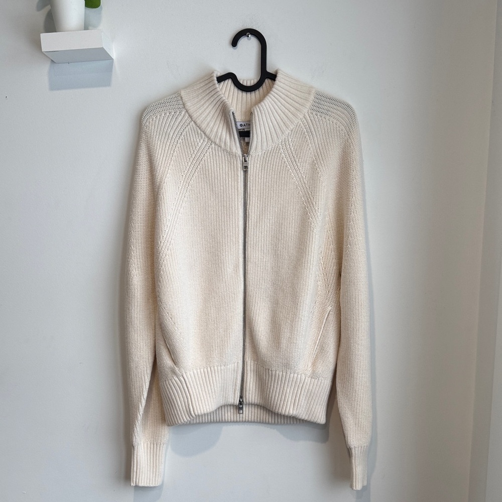 Athleta En Route Full Zip Merino Wool Blend Knit Ivory